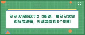 多多店铺操盘手2.0新课，拼多多卖货的底层逻辑，打造爆款的3个周期-小本创业副业项目推荐_零成本在家赚钱项目_中赚网