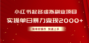 小红书起名虚拟副业项目，实操单日暴力变现2000+，简单好操作，快速上手-小本创业副业项目推荐_零成本在家赚钱项目_中赚网