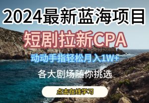 2024最新蓝海项日，短剧拉新CPA，动动手指轻松月入1W，全各大剧场随你挑选-小本创业副业项目推荐_零成本在家赚钱项目_中赚网