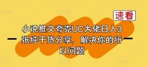 小说推文夸克UC大佬日入3张纯干货分享，解决你的所以问题-小本创业副业项目推荐_零成本在家赚钱项目_中赚网