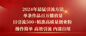 2024年最猛暴力引流方法，单条作品百万播放 单日引流500+高质量精准创业粉-小本创业副业项目推荐_零成本在家赚钱项目_中赚网