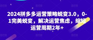 2024拼多多运营策略蜕变3.0，0-1完美蜕变，解决运营焦虑，缩短运营周期2年+-小本创业副业项目推荐_零成本在家赚钱项目_中赚网