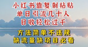 小红书靠复制粘贴单日引流几十人目收轻松过千，方法简单不违规-小本创业副业项目推荐_零成本在家赚钱项目_中赚网
