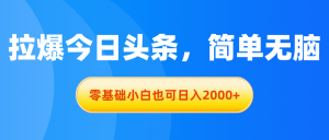 拉爆今日头条，简单无脑，零基础小白也可日入2000+-小本创业副业项目推荐_零成本在家赚钱项目_中赚网