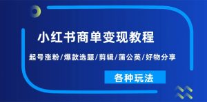 小红书商单变现教程：起号涨粉/爆款选题/剪辑/蒲公英/好物分享/各种玩法-小本创业副业项目推荐_零成本在家赚钱项目_中赚网