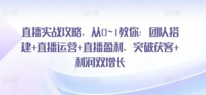 直播实战攻略，​从0~1教你：团队搭建+直播运营+直播盈利，突破获客+利润双增长-小本创业副业项目推荐_零成本在家赚钱项目_中赚网
