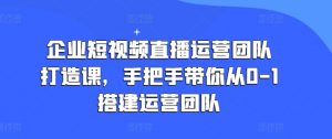 企业短视频直播运营团队打造课，手把手带你从0-1搭建运营团队-小本创业副业项目推荐_零成本在家赚钱项目_中赚网