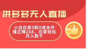 （11521期）拼多多无人直播，小白在家0粉0成本开播立赚268，在家轻松月入数千-小本创业副业项目推荐_零成本在家赚钱项目_中赚网
