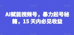 AI赋能视频号，暴力起号秘籍，15 天内必见收益-小本创业副业项目推荐_零成本在家赚钱项目_中赚网