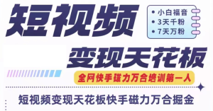 快手磁力万合短视频变现天花板+7天W粉号操作SOP-小本创业副业项目推荐_零成本在家赚钱项目_中赚网