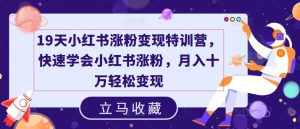 19天小红书涨粉变现特训营，快速学会小红书涨粉，月入十万轻松变现-小本创业副业项目推荐_零成本在家赚钱项目_中赚网