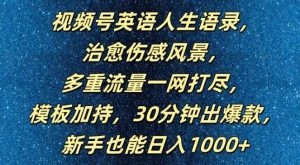 视频号英语人生语录，多重流量一网打尽，模板加持，30分钟出爆款，新手也能日入1000+【揭秘】-小本创业副业项目推荐_零成本在家赚钱项目_中赚网