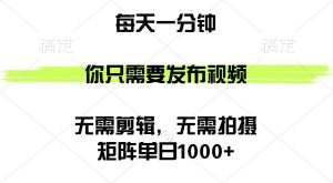 （12538期）矩阵单日1000+，你只需要发布视频，用时一分钟，无需剪辑，无需拍摄-小本创业副业项目推荐_零成本在家赚钱项目_中赚网