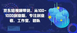 京东短视频带货，从100-1000创业版，专注创业者，工作室，团队-小本创业副业项目推荐_零成本在家赚钱项目_中赚网