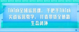 TikTok全域运营课，手把手TikTok实战运营教学，打造带货全链路生态闭环-小本创业副业项目推荐_零成本在家赚钱项目_中赚网