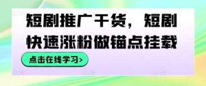 短剧推广干货，短剧快速涨粉做锚点挂载-小本创业副业项目推荐_零成本在家赚钱项目_中赚网