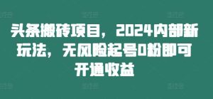 头条搬砖项目，2024内部新玩法，无风险起号0粉即可开通收益-小本创业副业项目推荐_零成本在家赚钱项目_中赚网
