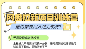 网盘拉新训练营3.0；零成本公域推广大作战，送给想要月入过万的你-小本创业副业项目推荐_零成本在家赚钱项目_中赚网
