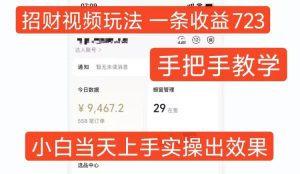 招财视频玩法，一条视频收益723，手把手教学，小白当天可上手-小本创业副业项目推荐_零成本在家赚钱项目_中赚网