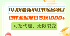 （13256期）11月份最新小红书起名项目，抄作业就能日变现1000+，可招代理，无限裂变-小本创业副业项目推荐_零成本在家赚钱项目_中赚网