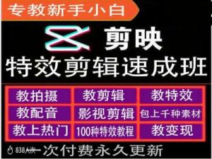 剪映特效教程和运营变现教程，特效剪辑速成班，专教新手小白-小本创业副业项目推荐_零成本在家赚钱项目_中赚网