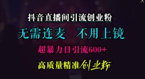 抖音直播间引流创业粉，无需连麦、无需上镜，超暴力日引流600+高质量精准创业粉-小本创业副业项目推荐_零成本在家赚钱项目_中赚网