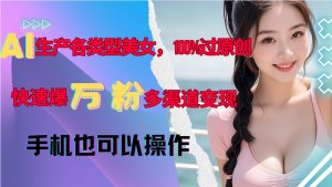 AI生产各类型美女，100%过原创，快速爆万粉，多渠道变现，新手可做-小本创业副业项目推荐_零成本在家赚钱项目_中赚网