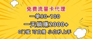 （13551期）一单80，免费流量卡代理，一天躺赚2000+，0门槛，小白也能轻松上手-小本创业副业项目推荐_零成本在家赚钱项目_中赚网