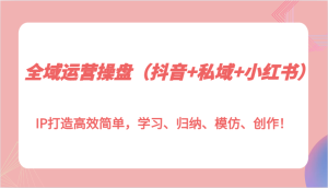 全域运营操盘（抖音+私域+小红书）IP打造高效简单，学习、归纳、模仿、创作！-小本创业副业项目推荐_零成本在家赚钱项目_中赚网