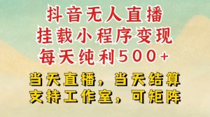 抖音无人直播挂载小程序变现每天纯利500+当天直播，当天结算支持工作室，可矩阵-小本创业副业项目推荐_零成本在家赚钱项目_中赚网