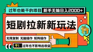（13656期）过年也能干的项目，2024年底最新短剧拉新新玩法，批量无脑操作日入2000+！-小本创业副业项目推荐_零成本在家赚钱项目_中赚网