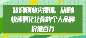 知识IP创业实操课，从0到1快速孵化让你的个人品牌价值百万-小本创业副业项目推荐_零成本在家赚钱项目_中赚网