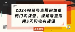 2024视频号直播间爆单闭门实战营，视频号直播间3天闪电实战课-小本创业副业项目推荐_零成本在家赚钱项目_中赚网