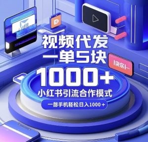 视频代发，一单5块，小红书引流合作模式，一部手机轻松日入多张-小本创业副业项目推荐_零成本在家赚钱项目_中赚网