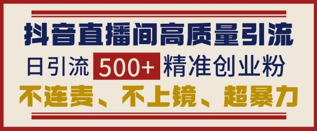 抖音直播间引流创业粉，无需连麦、不用上镜、超暴力，日引流500+高质量精准创业粉-小本创业副业项目推荐_零成本在家赚钱项目_中赚网