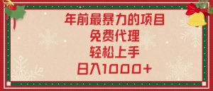 （13773期）年前最暴力的项目，免费代理，轻松上手，日入1000+-小本创业副业项目推荐_零成本在家赚钱项目_中赚网