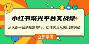 小红书聚光平台实战课，从认识平台到投放技巧，助你实现从0到1的突破-小本创业副业项目推荐_零成本在家赚钱项目_中赚网