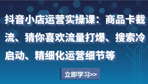 抖音小店运营实操课：商品卡截流、猜你喜欢流量打爆、搜索冷启动、精细化运营细节等-小本创业副业项目推荐_零成本在家赚钱项目_中赚网