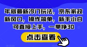 年底最新冷门玩法，京东家政新风口，操作简单，新手小白可直接上手，一单挣30-小本创业副业项目推荐_零成本在家赚钱项目_中赚网
