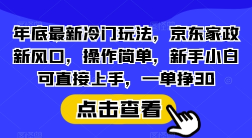 年底最新冷门玩法，京东家政新风口，操作简单，新手小白可直接上手，一单挣30-小本创业副业项目推荐_零成本在家赚钱项目_中赚网