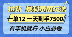 （13836期）拉新暴利录屏玩法，一单12块，一天到手7500，有手机就行-小本创业副业项目推荐_零成本在家赚钱项目_中赚网