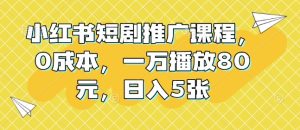 小红书短剧推广课程，0成本，一万播放80元，日入5张-小本创业副业项目推荐_零成本在家赚钱项目_中赚网