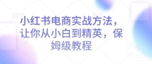 小红书电商实战方法，让你从小白到精英，保姆级教程-小本创业副业项目推荐_零成本在家赚钱项目_中赚网