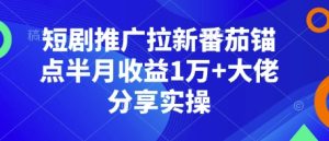 短剧推广拉新番茄锚点半月收益1万+大佬分享实操-小本创业副业项目推荐_零成本在家赚钱项目_中赚网