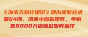 《淘宝天猫打爆班》原创高阶技术第64期，淘宝小爆款矩阵，年销售8000万店爆款矩阵操作-小本创业副业项目推荐_零成本在家赚钱项目_中赚网