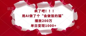 疯了吧！用AI做了个“会做饭的猫”，播放200万，单日变现1k-小本创业副业项目推荐_零成本在家赚钱项目_中赚网