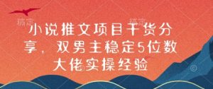 小说推文项目干货分享，双男主稳定5位数大佬实操经验-小本创业副业项目推荐_零成本在家赚钱项目_中赚网