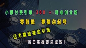 小额付费引爆 300 + 精准创业粉，零剪辑、零复杂起号，话术撬动被动引流，当日实操即见成效-小本创业副业项目推荐_零成本在家赚钱项目_中赚网