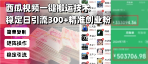 （13961期）西瓜视频一键搬运技术，稳定日引流300+精准创业粉，简单可复制给团队，…-小本创业副业项目推荐_零成本在家赚钱项目_中赚网