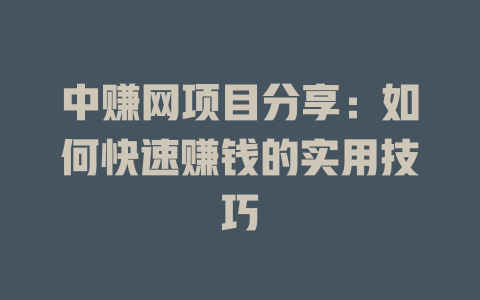 中赚网项目分享：如何快速赚钱的实用技巧-小本创业副业项目推荐_零成本在家赚钱项目_中赚网